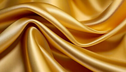 Gold yellow colored wavy satin fabric textured background. - obrazy, fototapety, plakaty