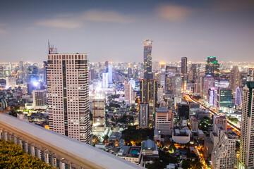 aerial night view of Bangkok City skyscrapers Thailand - obrazy, fototapety, plakaty