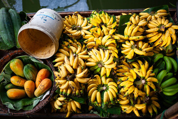 fresh produce on sale on floating market in Thainland