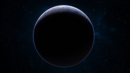 Fototapeta premium Dark celestial body planet presents a thin crescent against the backdrop of space