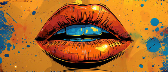Retro pop art style surprised and excited comics woman, Comics illustration, retro and 90s style, pop art pattern, abstract crazy and psychedelic background