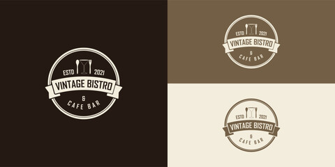 Classic Vintage Country Emblem Typography for Western Bar Restaurant Logo Design Inspiration Template. Vintage Bistro Cafe and Bar logo in bright gold color isolated on multiple background colors