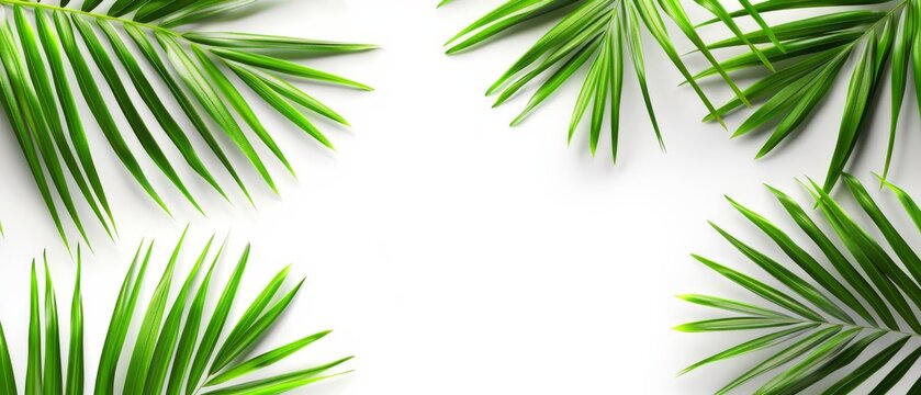   Palm leaves on white background with text space