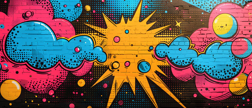 Retro and 90s style, pop art pattern, abstract crazy and psychedelic, Comics illustration background, Pop art Comic explosion effect illustration, magic explosion effect abstract art