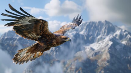 Fototapeta premium bald eagle flying over mountains closeup view of the majestic bird in its wilderness habitat