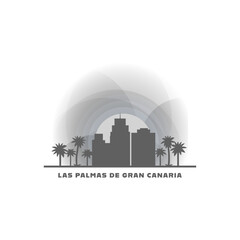 Las Palmas de Gran Canaria cityscape skyline city panorama vector flat logo, modern icon. Spain resort with landmarks and building silhouettes, isolated clipart at sunset, sunrise, night