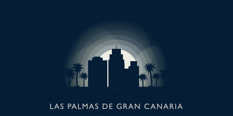  Las Palmas de Gran Canaria cityscape skyline city panorama vector flat modern banner illustration. Spain region emblem idea with landmarks and building silhouettes at sunrise sunset night