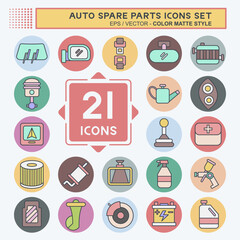 Icon Set Auto Spare Parts. related to Spare Parts symbol. color mate style. simple design editable. simple illustration