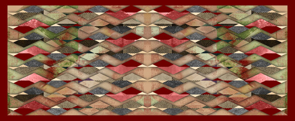 Red scarf pattern design with geometric diamond shape, effect and texture