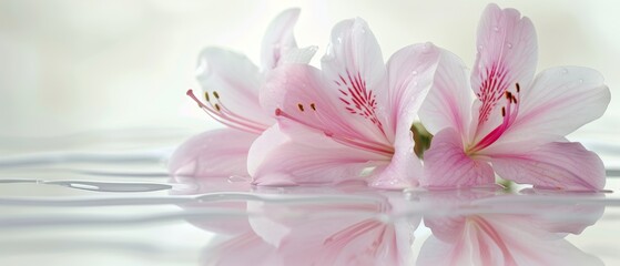   Pink flowers floating on water with ripples below