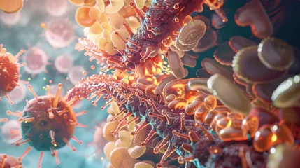 Fotobehang Vitamin Ds role in calcium absorption and bone health, visualized in a 3D illustration that shows the interaction within the intestines , 3D Render © Pungu x
