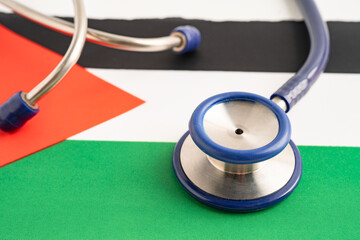 Stethoscope on Palestine flag background, Business and finance.