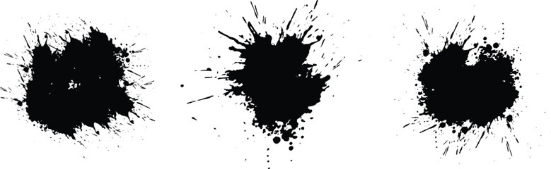 Isolated black ink stencils for graphic design, text fields. Artistic texture of ink brush strokes, splatter stains