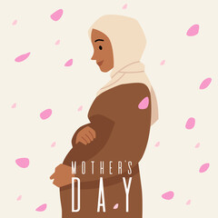 Vector illustration of a pregnant woman wearing hijab showing motherhood.
