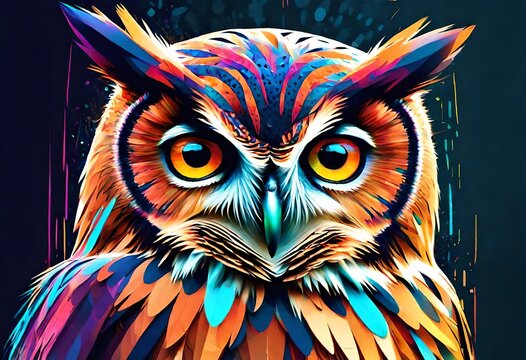 an owl created with colorful double exposure paint