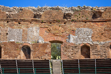 Ancient theatre of Taormina (Teatro antico di Taormina), ruins of ancient Greek theatre, Taormina; Sicily; Italy