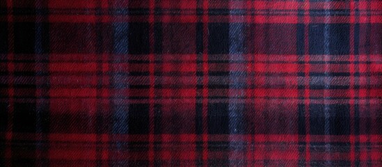 Detailed close-up view of a fabric pattern featuring red and black colors in a classic plaid design