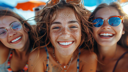 Teenagers swimming and having fun on the beach.