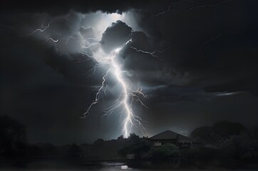 Thunder in dark night sky, Lightning bolts in the sky