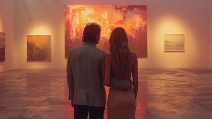 Beautiful couple on a date in a art gallery. 