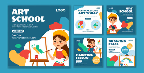 Art School Social Media Post Flat Cartoon Hand Drawn Templates Background Illustration