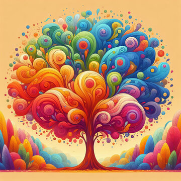 A Textured Colorful Oil Painting of a Tree