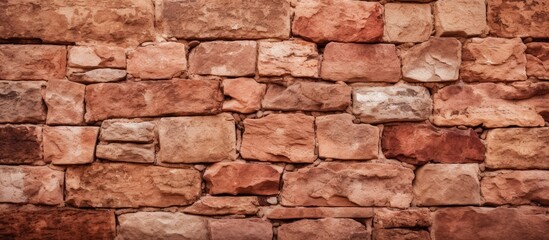 Fototapeta premium An up-close view of a wall made of bricks, showing a multitude of individual bricks in the structure