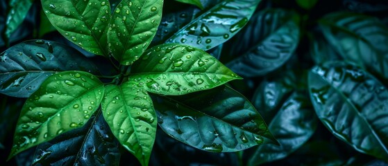 Obraz premium Green leaf detail with water drops