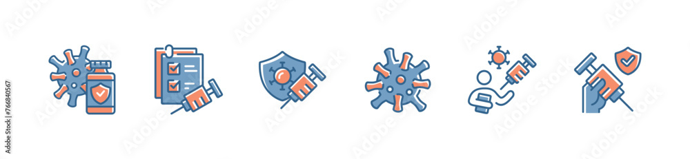 Wall mural virus vaccine icon set coronavirus immunity medicine syringe health vaccination treatment injection shot vector illustration collection