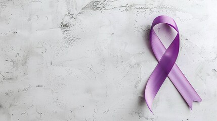 light white background featuring a prominent purple ribbon for cancer fight awareness and support in health charity