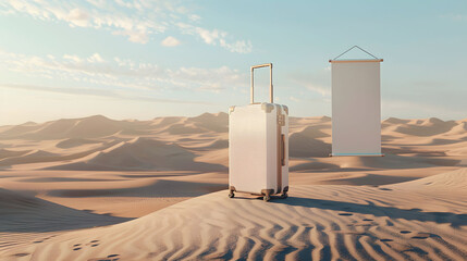 A Suitcases Standing on Desert Overlook at Golden Hour