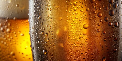 Water Drops on Glass of Beer Close-Up Beer Background - Beverage Concept