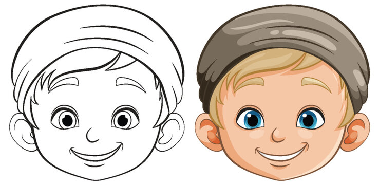 Vector illustration of a boy, from sketch to color.