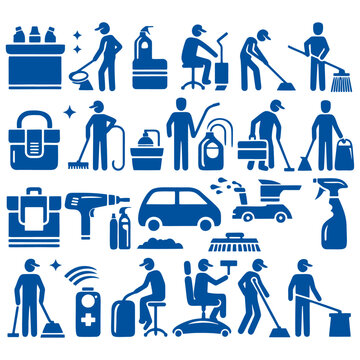 set silhouette illustration of cleaning icons