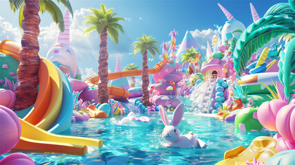 Cartoon landscape of aquapark.  - 766841355