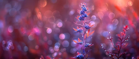 Fotobehang   A stunningly clear photo showcases a vibrant purple plant, with droplets of water glistening on its leaves The soft focus of the background adds to the overall serenity © Albert