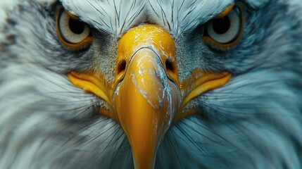 bald eagle closeup face wildlife predator with fierce beak and piercing eyes iconic bird in nature portrait representing power and freedom