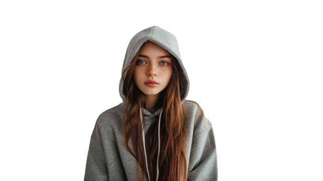 Youg woman with hoodie isolated on transparent background