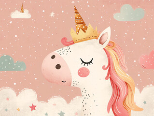 Birthday unicorn head on colorful background
