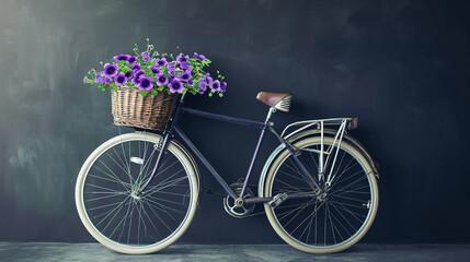 Fototapeta na wymiar Bike Bloom: A Contemporary Bicycle Enhanced by a Basket Overflowing with Colorful Flowers