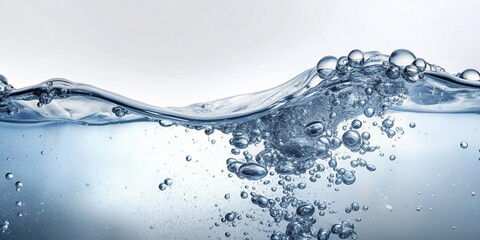 Water and Air Bubbles over White Background - Refreshing Drink Concept