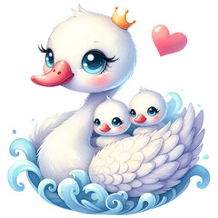 Watercolor Mom and Baby Swan Clipart Mother and Baby PNG Mother's Day Clipart Cute Woodland Animal Nursery Swan PNG For sublimation scrapbook