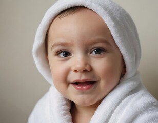 A baby is wrapped in a towel