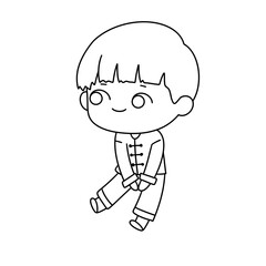 Fototapeta premium A cartoon boy is sitting on his knees and smiling