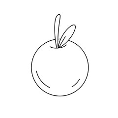 A drawing of a fruit with a leaf on top