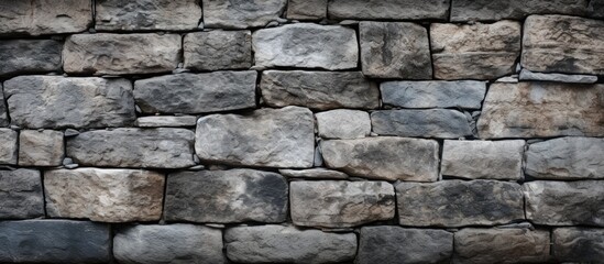 Obraz premium A detailed close-up of a rugged stone wall background with a bright red fire hydrant in the center