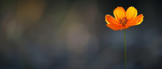   Single orange flower on stem - close-up with blurry background