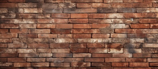 Obraz premium A detailed closeup of a brown brick wall showcasing the intricate pattern of rectangular bricks, a classic building material made of composite materials like wood and stone