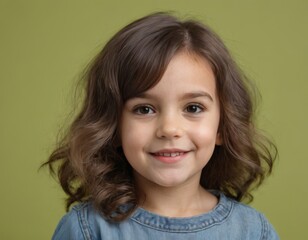 A young girl with brown hair is smiling at the camera.