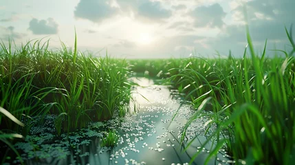 Fototapete Rund Rice field landscape beautiful countryside photo © JetHuynh